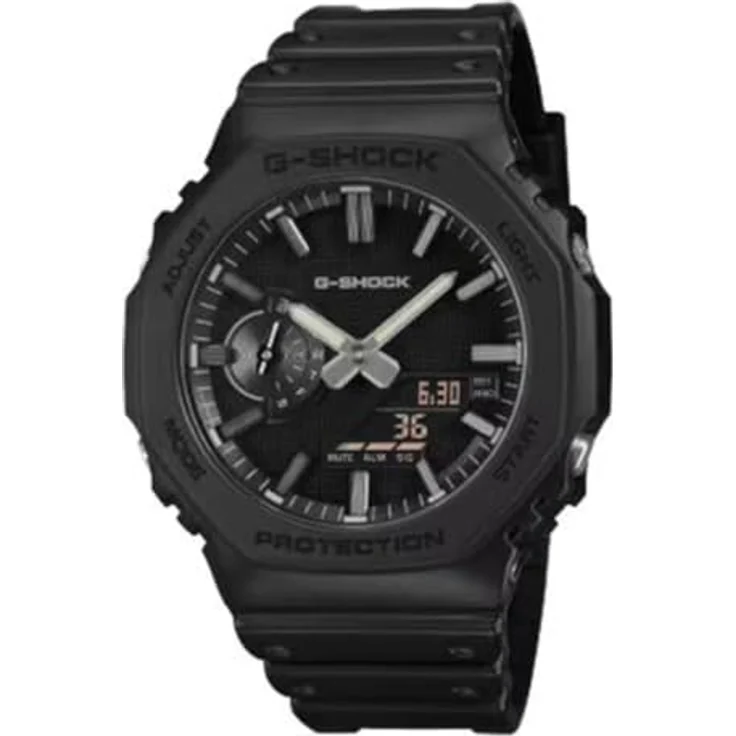 Casio GA-2100LXB-1AER, Multifunktionsuhr mit analog-digitalem Zifferblatt, schwarzes Harzgehäuse, stoßfest, mit Stoppuhr und Wecker
