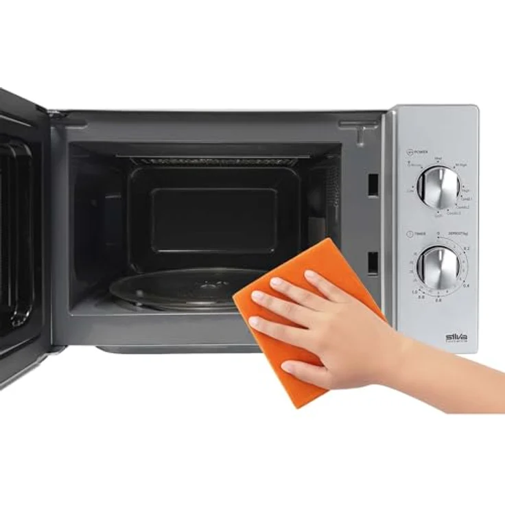 Silva MW-G 25.5 Mikrowelle mit 700W Leistung, 20L Garraum, Grill und Auftaufunktion, Silber/Schwarz – Bild 5