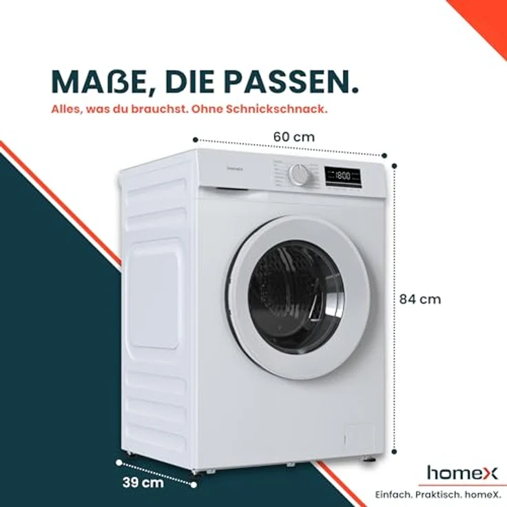 homeX WF610K1A-W Waschmaschine 6 kg, Frontlader, 1.000 U/Min, AquaStop, Inverter Motor, 14 Programme, 39 cm Tiefe, weiß – Bild 6