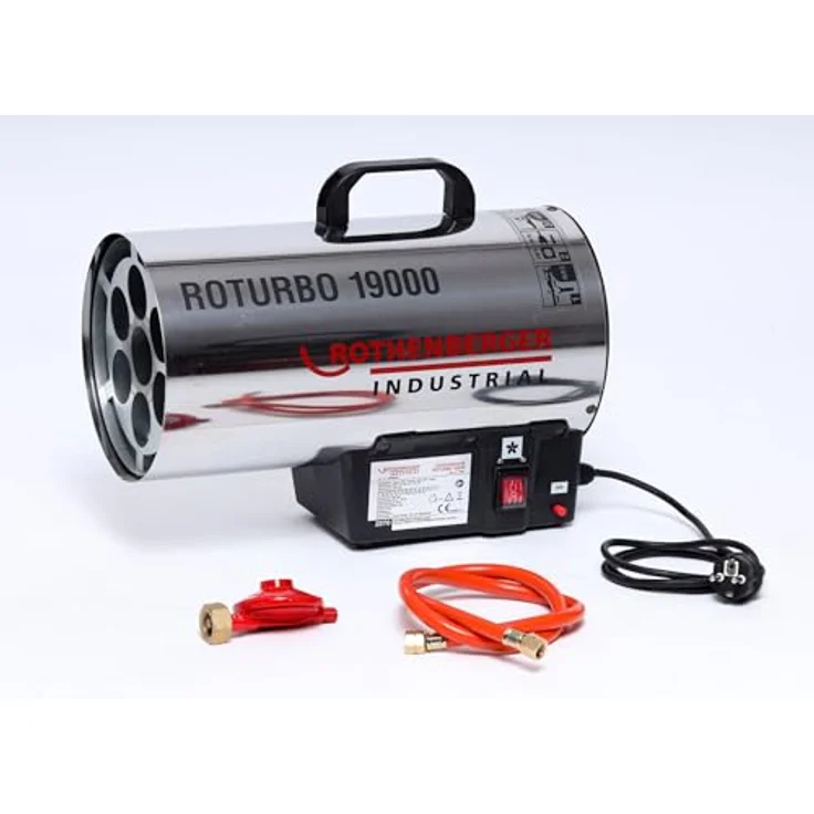 Rothenberger RoTurbo 19000 Heizkanone, Piezo-Zündung, inkl. Propangasschlauch und Regler, 18,5 kW, Silber – Bild 5