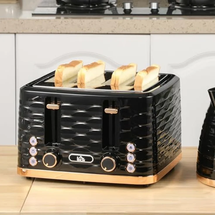 HOMCOM Toaster 4 Scheiben, 1860 W mit 7 Bräunungsstufen, Auftaufunktion, Liftfunktion und Krümelschublade, Schwarz – Bild 2