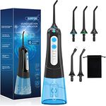 SURFOU Munddusche, Water Flosser IPX7 wasserdicht, 300ml Zahnzwischenraumreiniger, Munddusche kabellos USB wiederaufladbar mit 4 Modi und 5 Düsen für Reisen & Hause