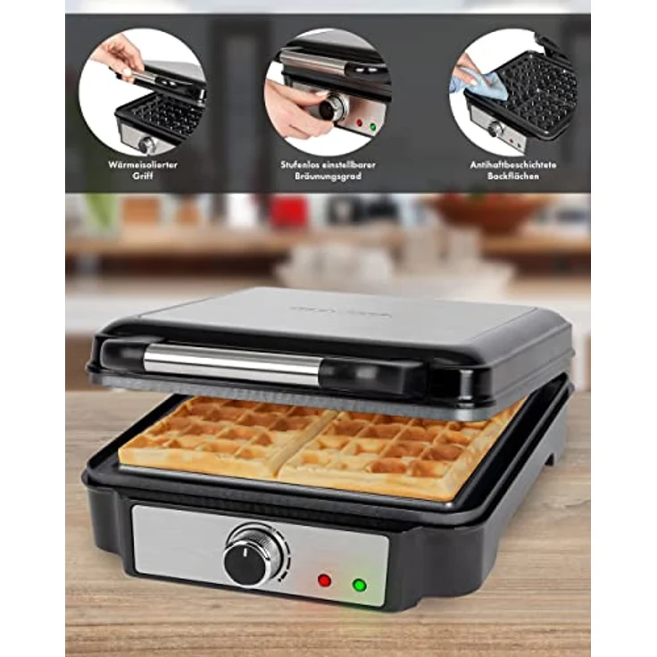 ProfiCook Waffeleisen für belgische Waffeln mit 4 Backflächen, Waffeleisen belgische Waffel 1200 Watt antihaftbeschichtet Edelstahl, stufenlos wählbarer Bräunungsgrad, PC-WA 1241, 501241 – Bild 4