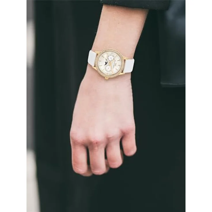 Rhodenwald & Söhne Damen Quarz Uhr 10010433, analog mit multifunktionalem Zifferblatt, weißem Echtlederarmband und Kristallverzierungen, 38 mm Edelstahl-Gehäuse – Bild 4