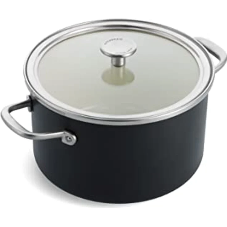 KitchenAid Steel Core Enamel Kochtopf mit Deckel (24cm/6l), deutsche Emaille, Induktionsgeeignet, backofenfest, spülmaschinenfest, Schwarz Matt – Bild 1