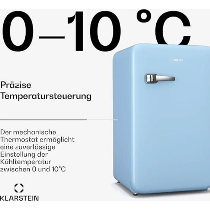 Klarstein Audrey Evo 112L Retro Mini-Kühlschrank, leise 40 dB, wendbare Tür, verstellbare Füße, blau – Bild 4