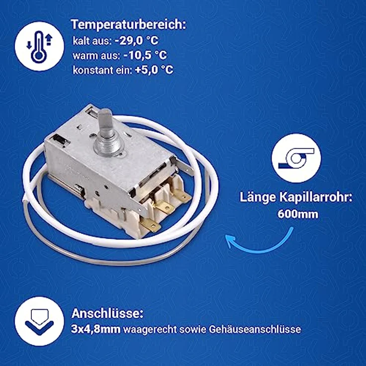 VIOKS Thermostat Kühlschrank 600mm Kapillarrohr 3x4,8mm AMP wie Ranco K59-L2677 Ersatz für K59-L2622 - Kühlschrank Thermostat für Liebherr Kühlschrank – Bild 4