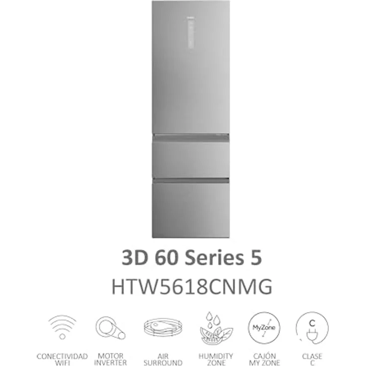 Haier 3D 60 Series 5 HTW5618CNMG Kühlschrank mit Direct Access-Schubladen, AirFlow, WLAN, ABT-Technologie, Invertermotor, My Zone, Humidity Zone, TotalNoFrost, An 60 cm, 360 l, LED-Licht, in Edelstahl – Bild 2