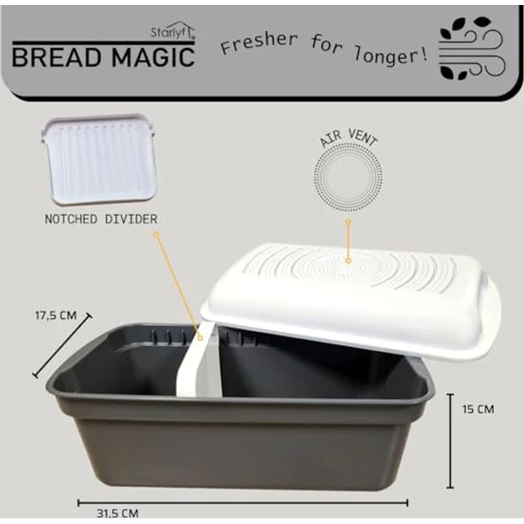 STARLYF Bread Magic Brotkasten mit atmungsaktivem Membran-System, effektive Aufbewahrung, Brotaufbewahrung, Design (32 x 17,5 x 15 cm) – Bild 4