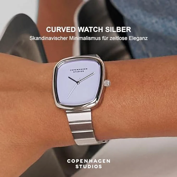 Copenhagen Studios Curved Watch Silber, 34 mm - Elegante Damenuhr aus poliertem Edelstahl mit Quarzwerk, 3 ATM wasserdicht, kratzfest – Bild 2