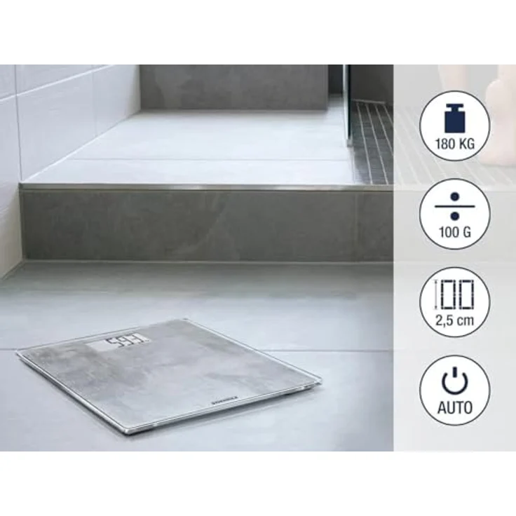 Soehnle Style Sense Compact 300 Concrete, digitale Körperwaage mit LCD, Anzeige, elektronische Waage mit extraflachem Design, Personenwaage mit Tragkraft bis zu einem Gewicht von 180 kg – Bild 3