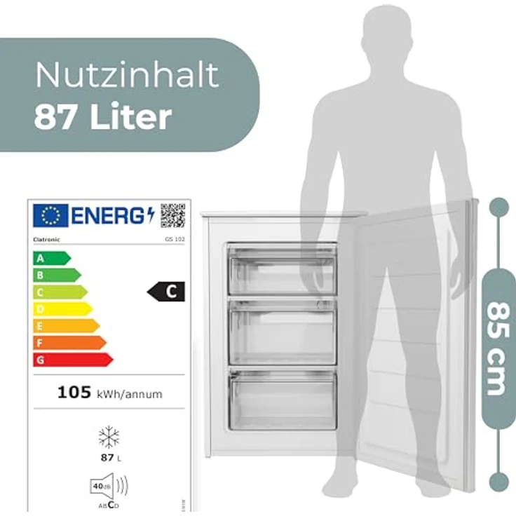 Clatronic GS 102, kleiner Gefrierschrank mit 87 Liter, leise 40 dB, 3 Schubladen, bis zu -18°C, weiß – Bild 3