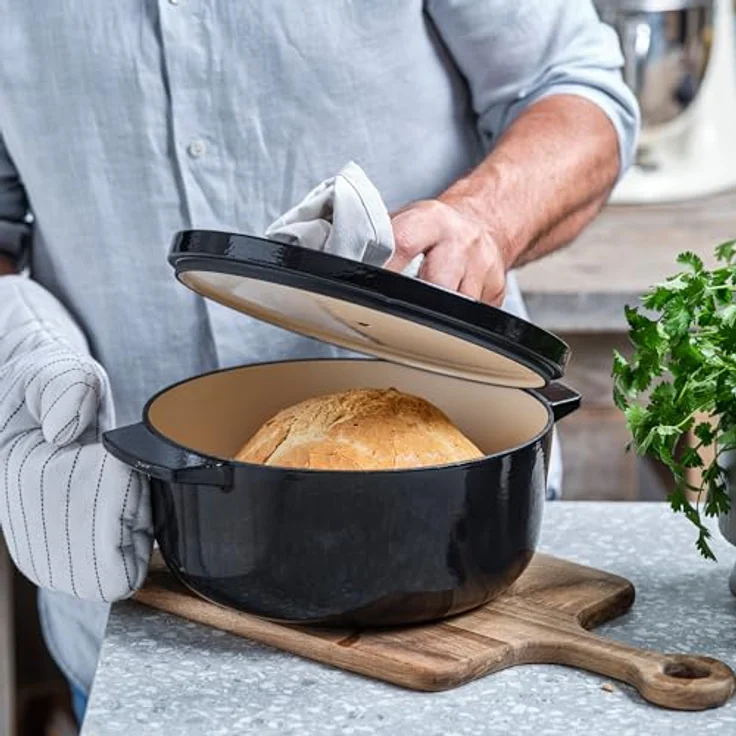 KitchenAid Cast Iron 26cm/5,2L Kasserolle mit Deckel, Hochwertig, Robust & Langlebig, Anbraten, Bräunen,Braten,PFAS-freie Emaille Innenseite,Induktion,Ergonomischer Griff,Ofenfest bis 260°C, Onyx Black – Bild 4
