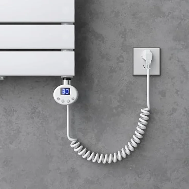 doporro Heizstab mit Thermostat 1000W, Edelstahl Heizpatrone mit LCD Bildschirm, Temperaturregelung und Überhitzungsschutz, Weiß für Badheizkörper & Handtuchwärmer – Bild 1