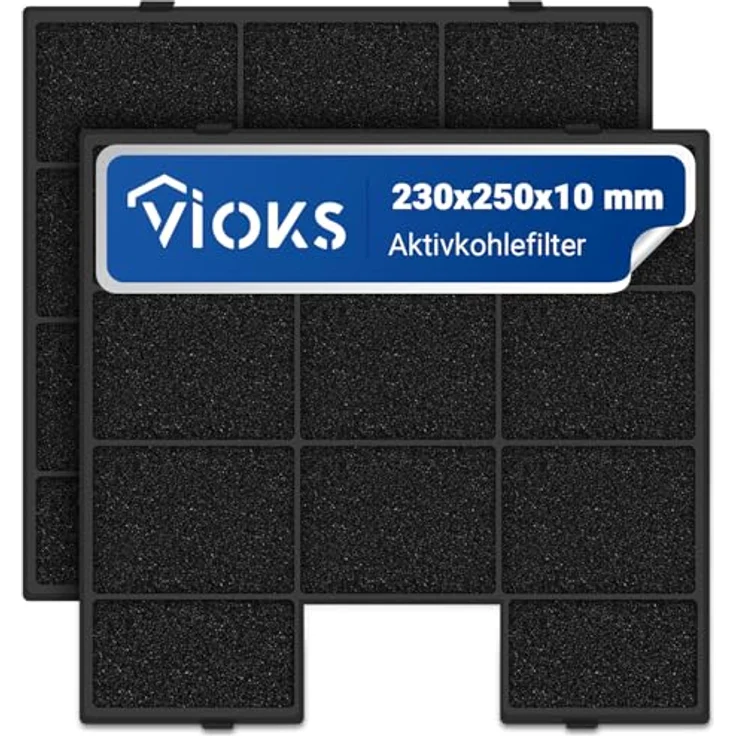 VIOKS Aktivkohlefilter Set für Dunstabzugshaube, 2x 230x250x10mm, Ersatz für Amica FWK-250, umluftgeeignet, beseitigt Gerüche und Partikel – Bild 1