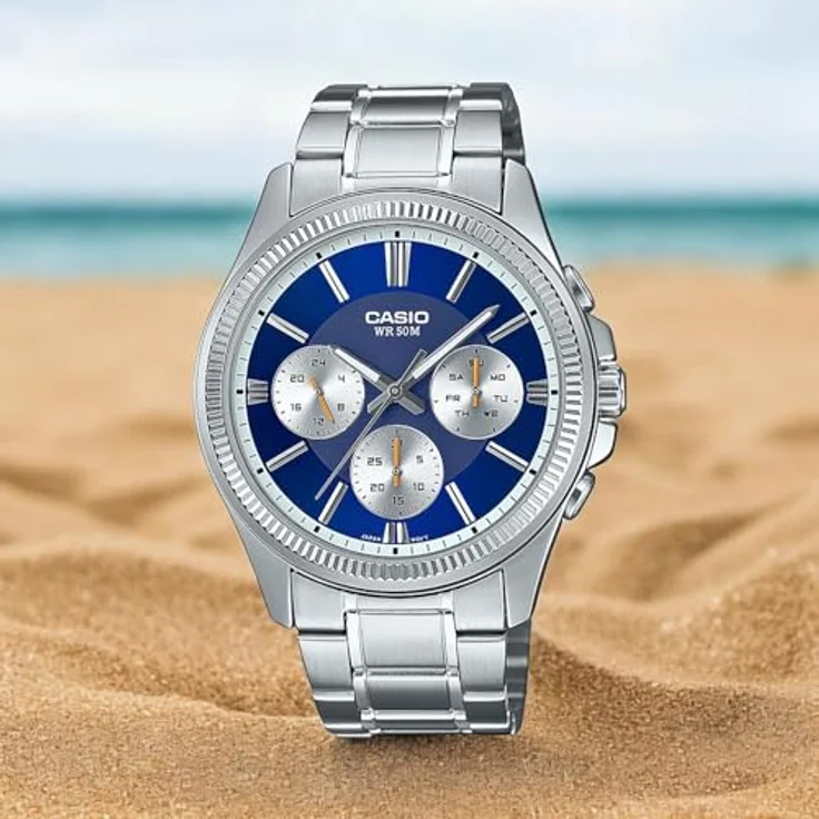 Casio Herrenuhr Multifunktion Stahl/Dunkelblau MTP-1375PD-2A1VEF, Edelstahlgehäuse und blauem Zifferblatt – Bild 3