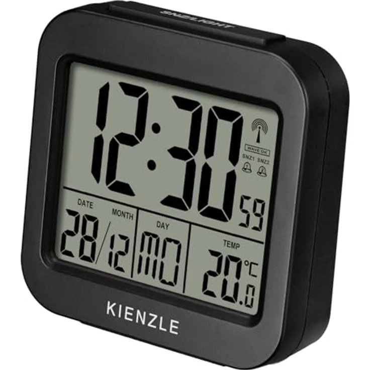 Kienzle Funkwecker Reisewecker mit Temperaturanzeige, zwei Weckzeiten, Schlummerfunktion, LED-Hintergrundbeleuchtung, kompakt, schwarz – Bild 5
