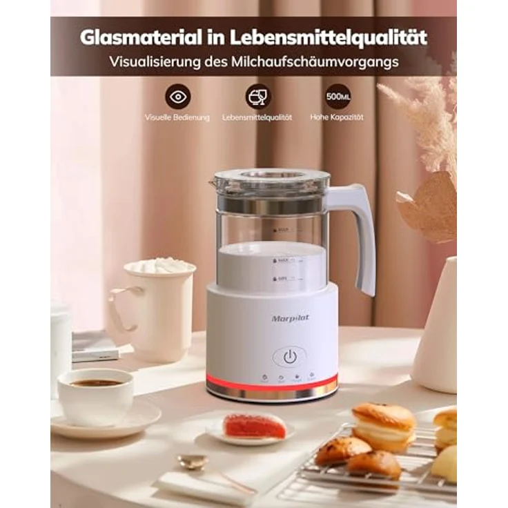 Morpilot Milchaufschäumer Elektrisch 500ml, 600W, 4-in-1 mit LED-Anzeige, spülmaschinenfestes Design für heißen und kalten Milchschaum – Bild 2