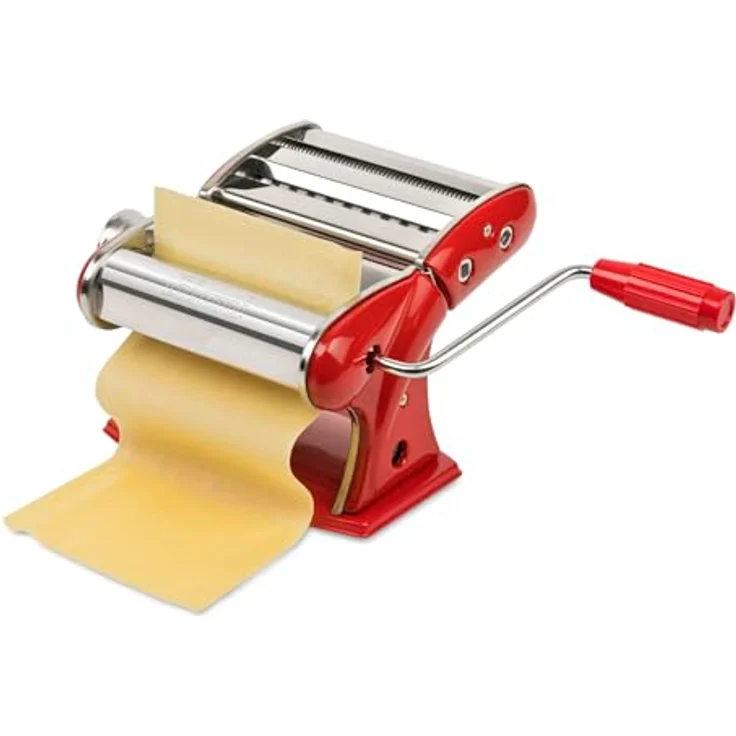 Girmi IM92 Nudelmaschine, Edelstahlgehäuse, 7 Teigstärken, 3 Pastaformen, Aluminiumwalzen, rot – Bild 1