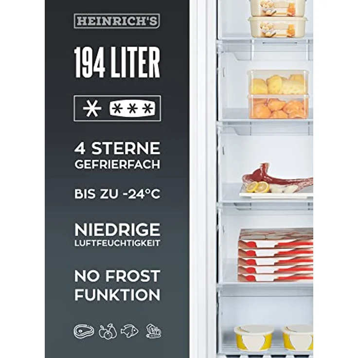 HEINRICHS Gefrierschrank, Freezer, No-Frost Schutz, 5x Gefrierschublade +1x Gefrierfach, LED-Display,Airflow, wechselbarer Türanschlag, Alarmfunktion, Temperatur:-14°C~-24°C, Heinrich´s (weiß) – Bild 5