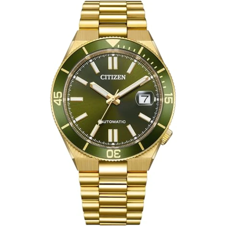 Citizen NJ0232-53X Herren-Armbanduhr Automatik, Edelstahl goldfarben mit grünem Zifferblatt, 10 bar wasserdicht, Kratzfest, Antireflex-Saphirglas – Bild 1
