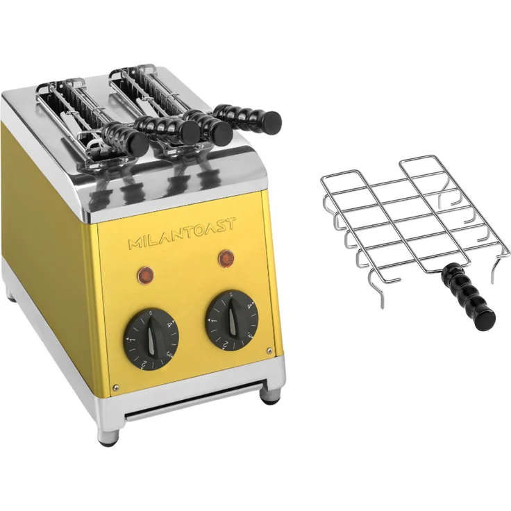 MILANTOAST Milantoast 2-er Toaster mit Zangen mit Brötchenaufsatz, Edelstahlgehäuse in Goldfarbe – Bild 1