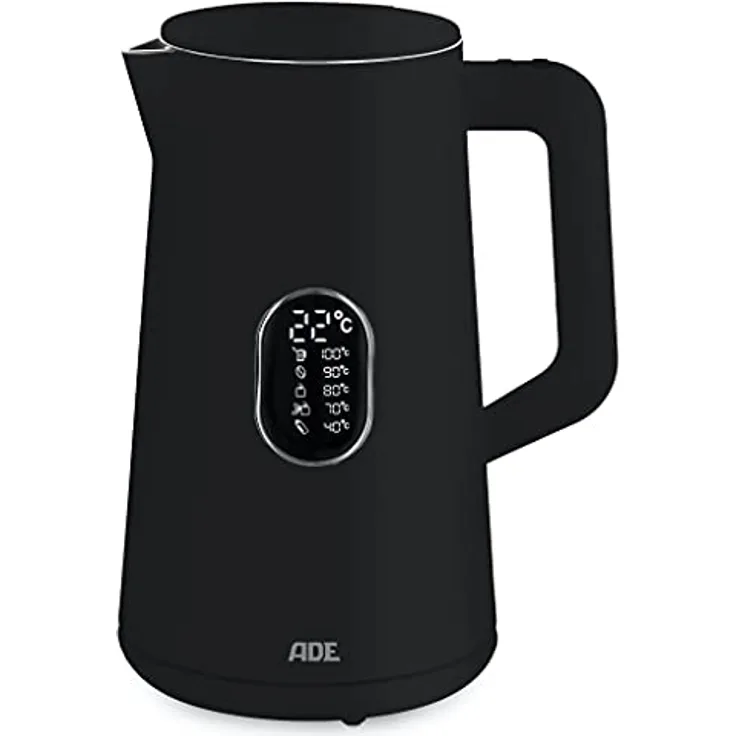 ADE Energiesparender Wasserkocher mit Temperatureinstellung 40-100°C | 1,5 l | Edelstahl | BPA-frei | schwarz matt