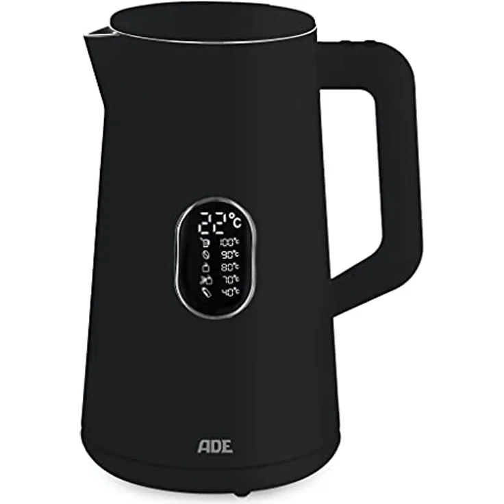 ADE Energiesparender Wasserkocher mit Temperatureinstellung 40-100°C | 1,5 l | Edelstahl | BPA-frei | schwarz matt – Bild 1