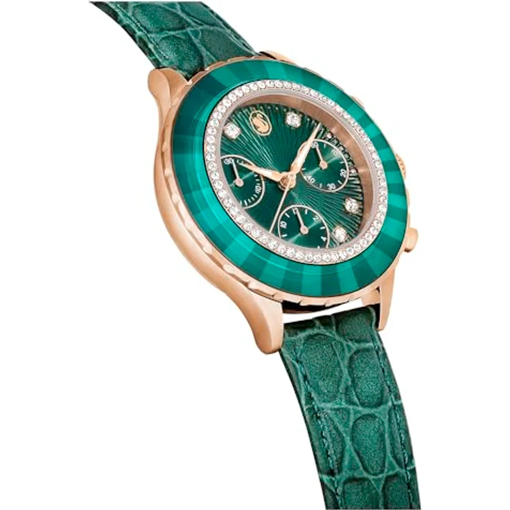 Swarovski Octea Chrono Uhr, Schweizer Produktion, Lederarmband, Grün, Roségoldfarbenes Finish – Bild 5