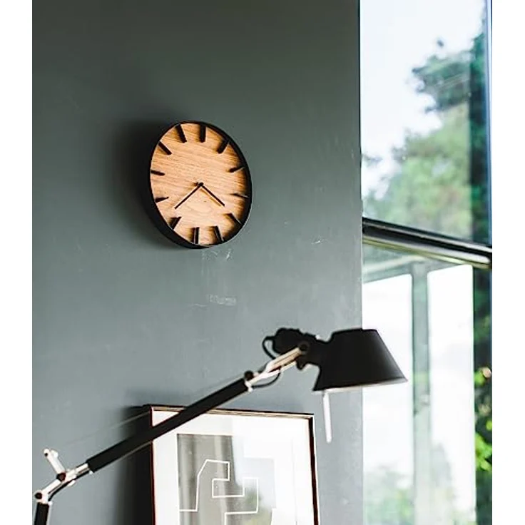 YAMAZAKI 4108 RIN Wanduhr, schwarz, Stahl/Schichtholz, Minimalistisches Design, 26,5 x 4,2 x 26,5 cm (LxBxH) – Bild 3