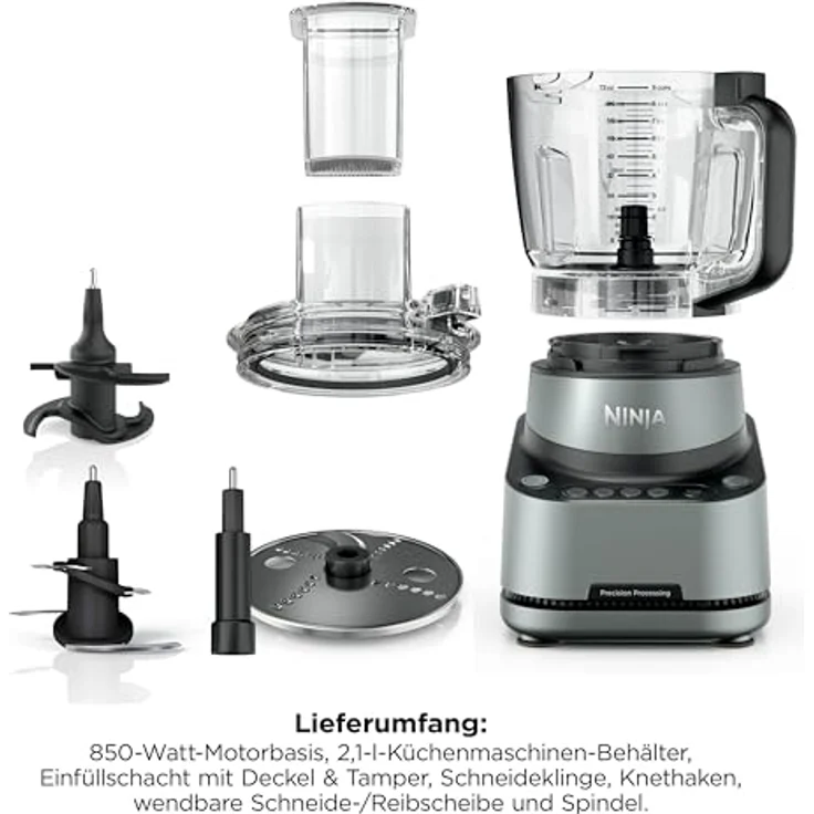 Ninja PrecisionPro BZ651EU Küchenmaschine 850 W, 2,1 l BPA-freie Schüssel, Auto-iQ Programme, Edelstahlmesser, grau – Bild 10