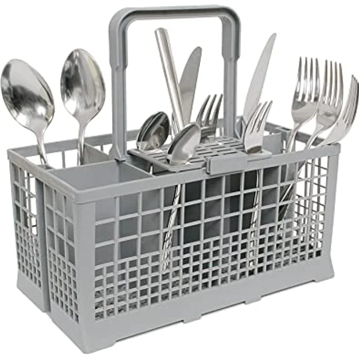 Spülmaschinenkorb Besteckkorb für Spülmaschine, wenco Premium Spülkorb, Abnehmbarer Griff, Klappbarer Gitterdeckel, Kunststoff, 24 x 14 x 24,5 cm, Grau – Bild 2