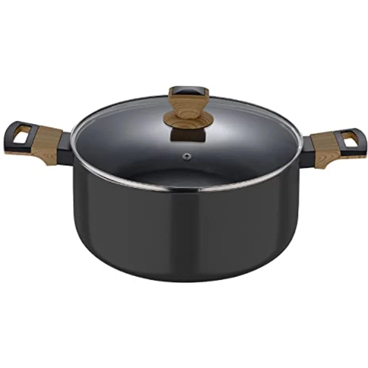 BERGNER Earth | Küchentopf 24 cm mit Deckel | Farbe Schwarz | Aus gepresstem Aluminium mit ergonomischen Holzgriffen | Küchenhelfer | kompatibel mit allen Küchenarten – Bild 1