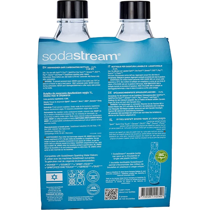 SodaStream Duopack Flasche für DUO-Wassersprudler, schwarz, 1 Liter, Tritan-Kunststoff, spülmaschinengeeignet, 2 Stück, Ersatzflaschen für SodaStream Duo, Easy, Power und Easy One Touch – Bild 5