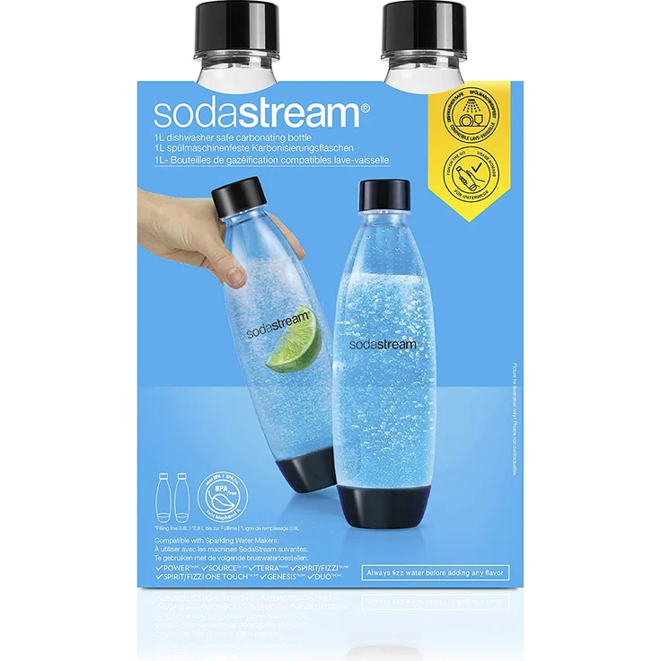 SodaStream Duopack Flasche für DUO-Wassersprudler, schwarz, 1 Liter, Tritan-Kunststoff, spülmaschinengeeignet, 2 Stück, Ersatzflaschen für SodaStream Duo, Easy, Power und Easy One Touch – Bild 3