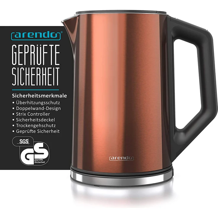 Arendo Elegant Wasserkocher, 1,5 l, 2200 W, Edelstahl Wasserkocher mit Temperatureinstellung 40-100 Grad - 1,5 Liter, chopper – Bild 2