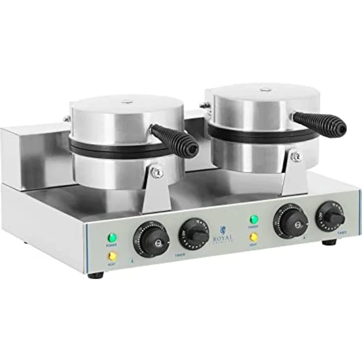Royal Catering RCWM-2600-R Waffeleisen Waffelgerät Waffelautomat Waffle Maker Belgische Waffel Doppelt Rund (2 x 1.300 Watt, Timer 15 min, Teflon & Aluminium, Edelstahl) – Bild 2