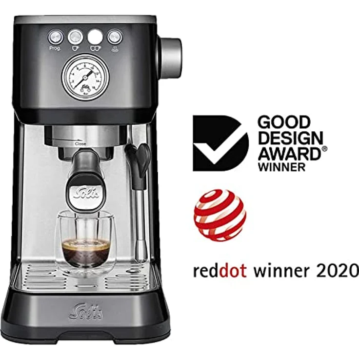 Solis Espressomaschine, Manometer, Dampf- und Heißwasserfunktion, PID-Temperaturregler, 54 mm Siebträger mit Doppelauslauf, 15 bar, 1,7 l Wassertank, Edelstahl, Barista Perfetta Plus Black (Typ 1170) – Bild 6