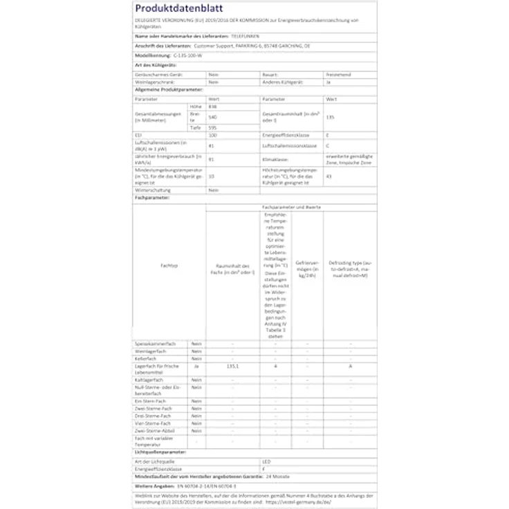 TELEFUNKEN Kühlschrank ohne Gefrierfach | Freistehend | 135 Liter Nutzinhalt | Kühlschrank klein mit Gemüsefach | LED-Beleuchtung | Türanschlag wechselbar | C-135-100-W weiß – Bild 5