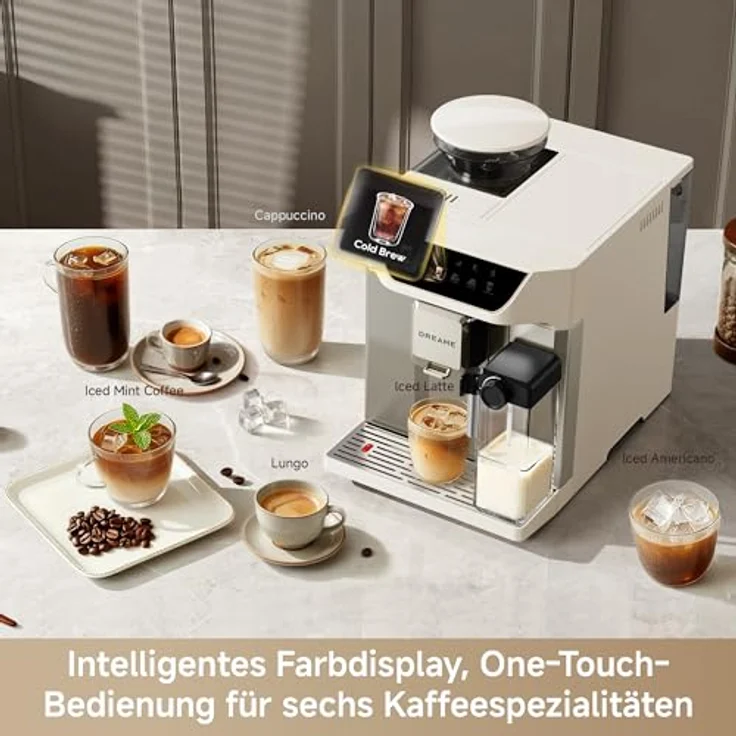 Dreame Ecceluxe™ Master FCM60, Espressomaschine mit intelligenter Mahlwerk, 19 Bar Druck, 6 Getränkeoptionen, abnehmbare Brüheinheit, selbstreinigend, Cremefarbe – Bild 4