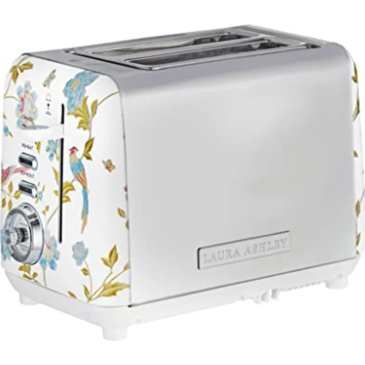 VQ Laura Ashley 2-Scheiben-Toaster, Edelstahl Vintage-Toaster in Elveden Weiß mit einstellbaren Heiz-, Auftau- und Aufwärmmodi sowie Aufsatz zum Erwärmen von Croissants – Bild 1