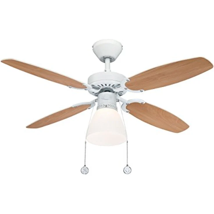 Westinghouse Lighting Capitol, Deckenventilator, Einzelleuchte mit Opalmilchglas, metall, 42 W, Ausführung in Weiß mit Wendeflügeln in Weiß|Buche, 105 x 105 x 44 cm – Bild 5
