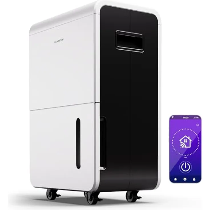 Klarstein Luftentfeuchter Elektrisch bis 90m2, Smart Luftentfeuchter für Wohnung, Bad & Keller, Luft-Entfeuchter Leise, Elektrischer Dehumidifier mit WLAN IoT App, Bautrockner mit 70 L Kapazität, Weiß