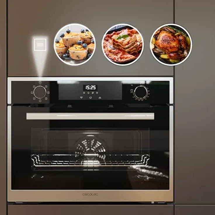 Cecotec Einbaubackofen Bolero Hexa M224500 Edge A, 45 cm hoch, 2600W, 53L, 7 Funktionen, Touch-Control-Display, Steam EasyClean, Dampfbasis X2, Energieeffizienzklasse A – Bild 5