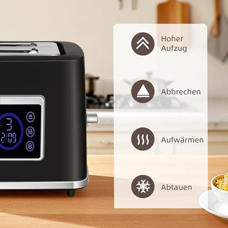 HOMCOM Kocher-Toaster-Set, 2-Schlitz-Toaster mit 2200 W, LED-Touchscreen, Schwarz, inkl. Wasserkocher 1,7 L – Bild 6