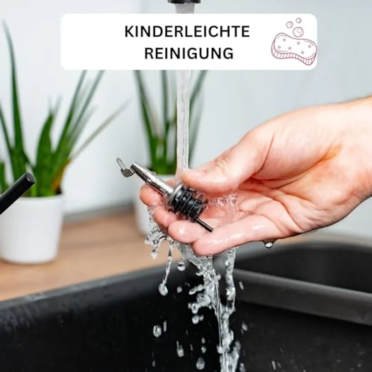 Westmark 2 Spirituosen-Ausgießer für Flaschen, Mit Klappe und Luftröhrchen, Kunststoffkorken, Rostfreier Edelstahl, Inox-Gastro, Schwarz-Verchromt, 46822280 – Bild 8