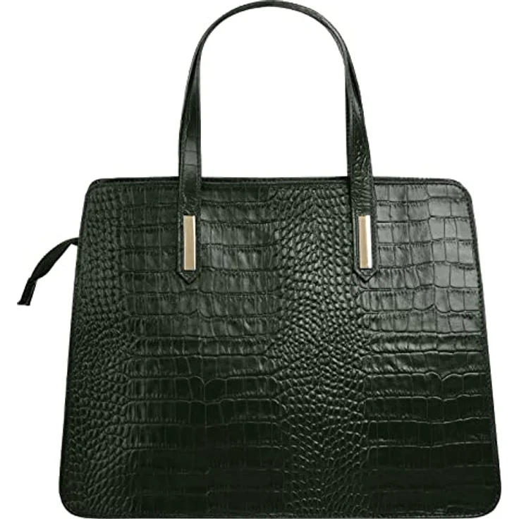 Cluty Kroko-Handtasche, grün, 2-geteiltes Hauptfach mit Reißverschluss, abnehmbarer Schultergurt, goldene Details – Bild 4