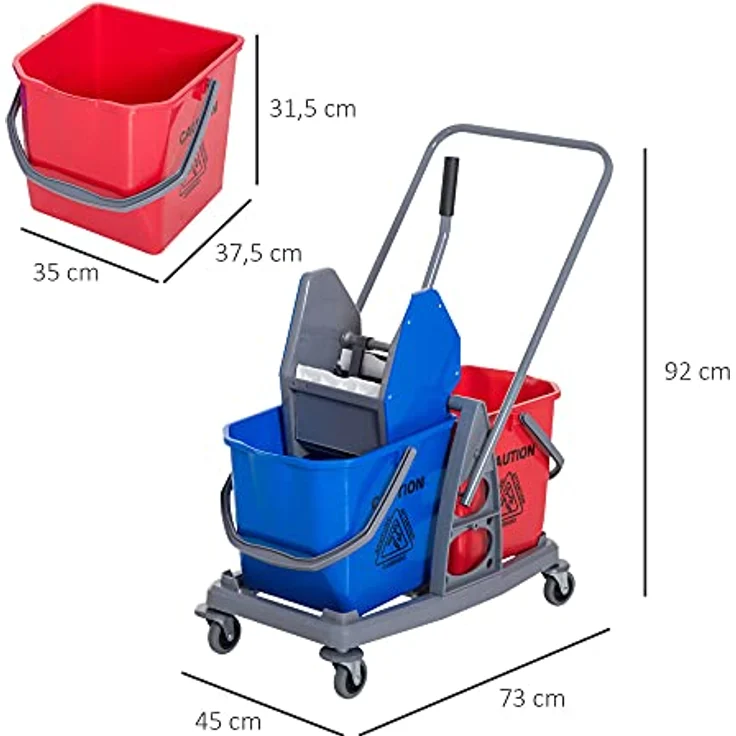 HOMCOM Putzeimer Wischwagen mit 2 Eimern, Metall und Kunststoff, inklusive Auswringer und 4 Rollen, für Heim und gewerbliche Nutzung – Bild 7