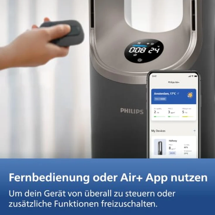 Philips AMF970/10, 4-in-1 Luftreiniger, Ventilator, Heizlüfter, Luftbefeuchter, 2200 Watt, 48 m², 3-Schichten-HEPA-Filtersystem, Anthrazitgrau/Aschgold – Bild 11