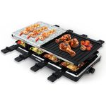 GOURMETmaxx 2-in-1 Raclette Set 8 Personen, elektrisch mit Temperaturregelung, Naturstein- und Aluminiumplatte, inklusive 8 Pfännchen & Schabern
